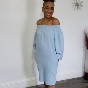 Powder Blue Off the Shoulder Dress